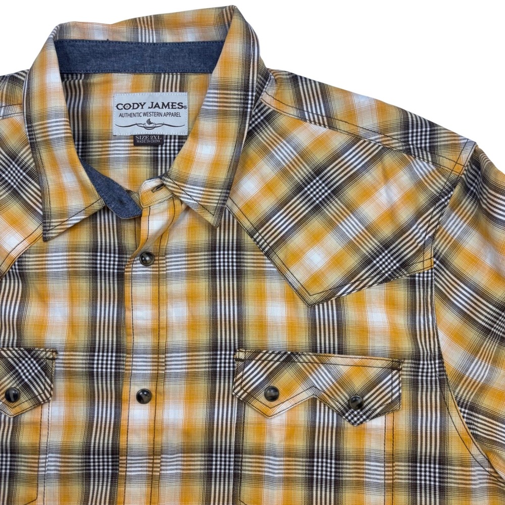 Cody James Mens 2XL Slim Fit Yellow Plaid Short Sleeve Western Snap Shirt NWT